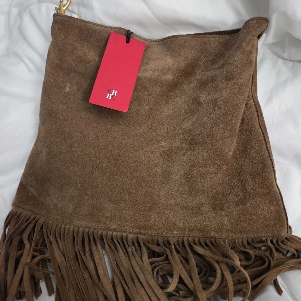 Carolina Herrera Brown Suede Fringe Crossbody Bag - Picture 3 of 13